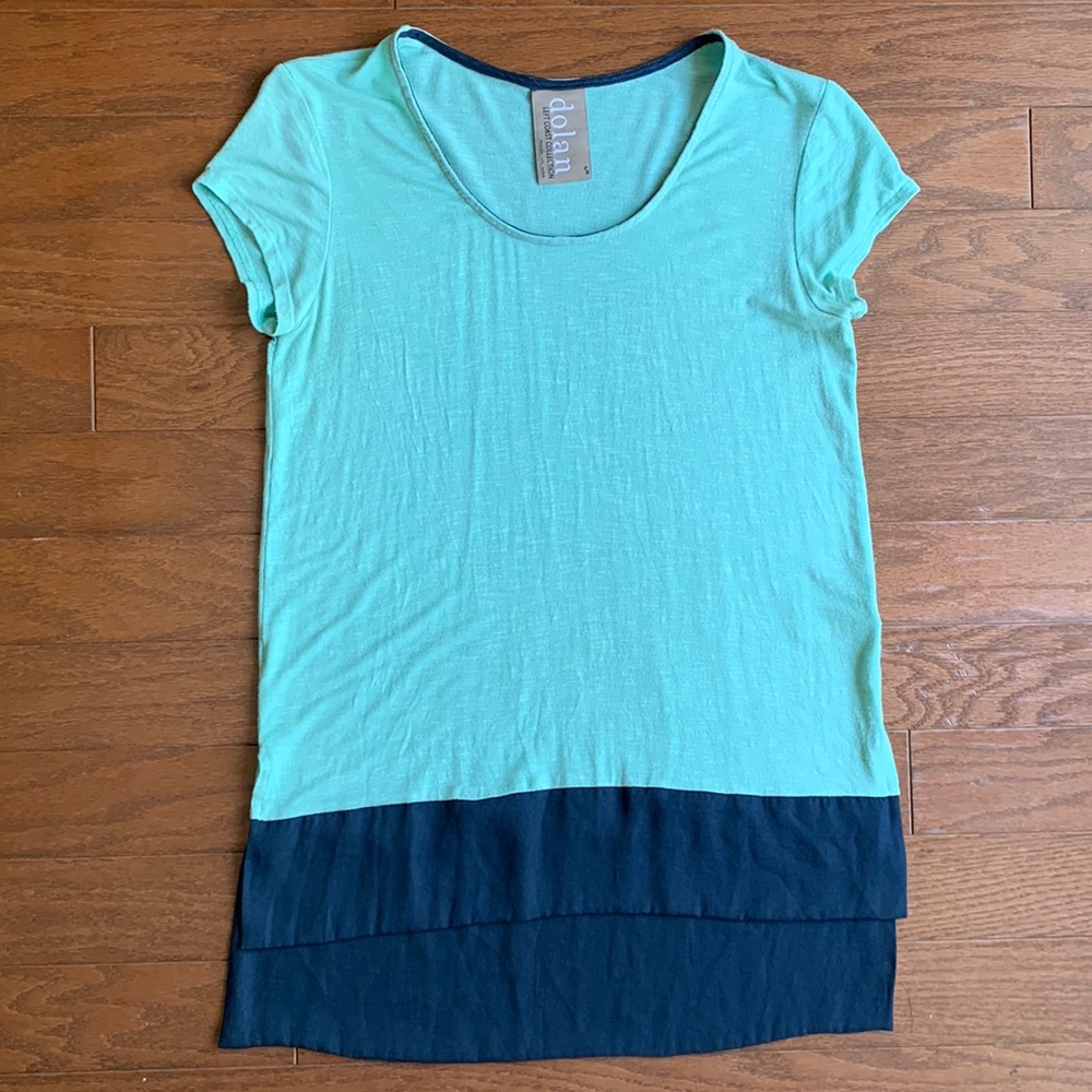 Dolan Scoop Neck Longline Mint Green & Navy Short Sleeve Tee Size Small